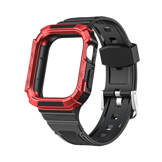 Two-color Integrated Watch Band For Apple Watch Series 7 45mm / 6&SE&5&4 44mm(Black + Red Frame) by bashfashion