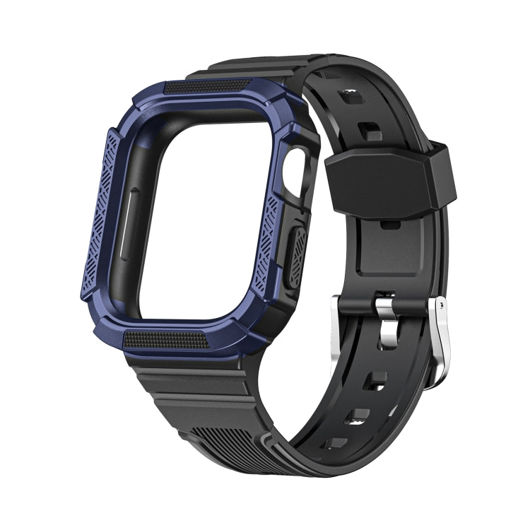 Two-color Integrated Watch Band For Apple Watch Series 7 45mm / 6&SE&5&4 44mm(Black + Dark Blue Frame) by bashfashion