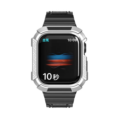Two-color Integrated Watch Band For Apple Watch Series 7 45mm / 6&SE&5&4 44mm(Black + Silver Frame) by bashfashion