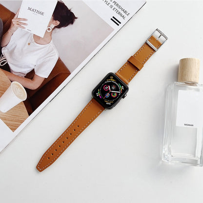 Flat Texture Leather Strap For Apple Watch Series 9&8&7 41mm / SE 3&SE 2&6&SE&5&4 40mm / 3&2&1 38mm(Brown) by bashfashion