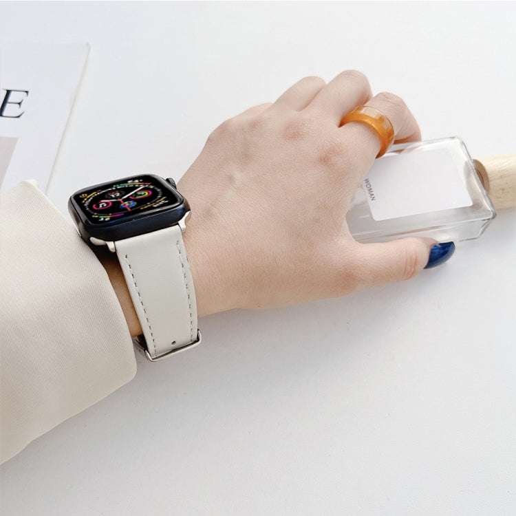Flat Texture Leather Strap For Apple Watch Series 9&8&7 41mm / SE 3&SE 2&6&SE&5&4 40mm / 3&2&1 38mm(White) by bashfashion