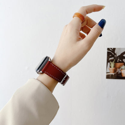 Flat Texture Leather Strap For Apple Watch Series 9&8&7 41mm / SE 3&SE 2&6&SE&5&4 40mm / 3&2&1 38mm(Blue) by bashfashion