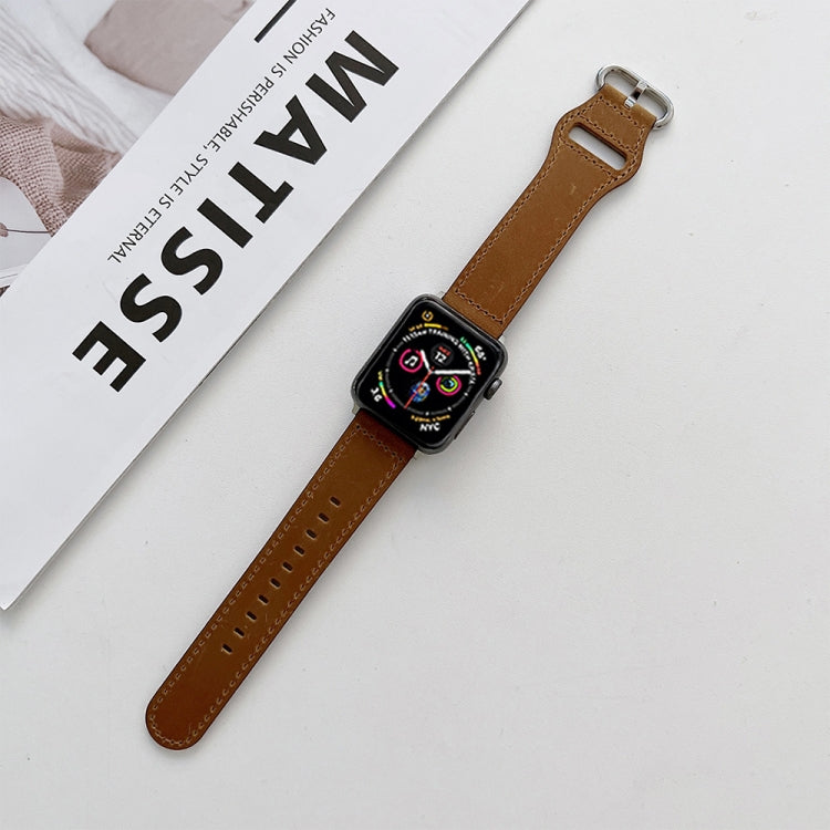 Oval Buckle Genuine Leather Strap For Apple Watch Series 9&8&7 41mm / SE 3&SE 2&6&SE&5&4 40mm / 3&2&1 38mm(H) by bashfashion