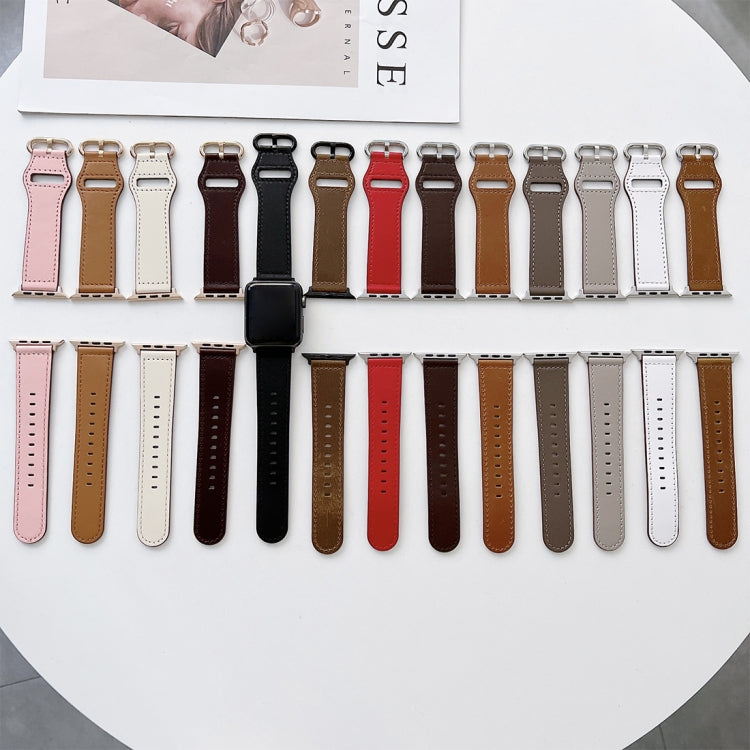 Oval Buckle Genuine Leather Strap For Apple Watch Series 9&8&7 41mm / SE 3&SE 2&6&SE&5&4 40mm / 3&2&1 38mm(C) by bashfashion