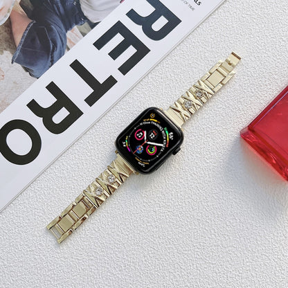 X Diamond Ladies Watch Band For Apple Watch Series 9&8&7 41mm / SE 3&SE 2&6&SE&5&4 40mm / 3&2&1 38mm(Gold) by bashfashion