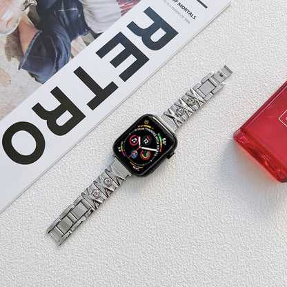 X Diamond Ladies Watch Band For Apple Watch Series 9&8&7 41mm / SE 3&SE 2&6&SE&5&4 40mm / 3&2&1 38mm(Silver) by bashfashion