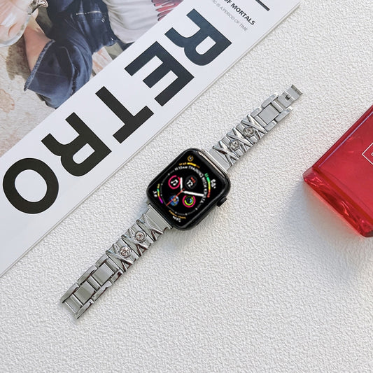 X Diamond Ladies Watch Band For Apple Watch Series 9&8&7 41mm / SE 3&SE 2&6&SE&5&4 40mm / 3&2&1 38mm(Silver) by bashfashion