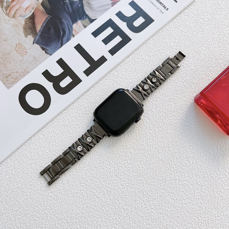 X Diamond Ladies Watch Band For Apple Watch Series 9&8&7 41mm / SE 3&SE 2&6&SE&5&4 40mm / 3&2&1 38mm(Black) by bashfashion