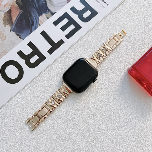 X Diamond Ladies Watch Band For Apple Watch Ultra 49mm&Watch Ultra 2 49mm / Series 9&8&7 45mm / SE 3&SE 2&6&SE&5&4 44mm / 3&2&1 42mm(Rose Gold) by bashfashion