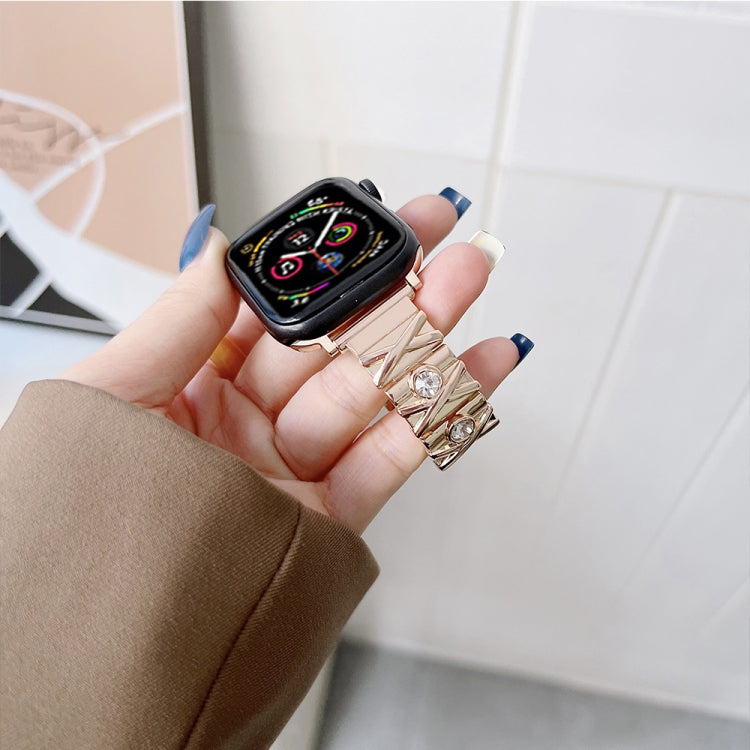 X Diamond Ladies Watch Band For Apple Watch Ultra 49mm&Watch Ultra 2 49mm / Series 9&8&7 45mm / SE 3&SE 2&6&SE&5&4 44mm / 3&2&1 42mm(Gold) by bashfashion