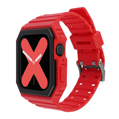 Two-color Integrated Watch Band For Apple Watch Series 9&8&7 41mm / SE 3&SE 2&6&SE&5&4 40mm / 3&2&1 38mm(Red Black) by bashfashion
