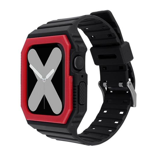 Two-color Integrated Watch Band For Apple Watch Series 8&7 45mm / SE 2&6&SE&5&4 44mm / 3&2&1 42mm(Black Red) by bashfashion