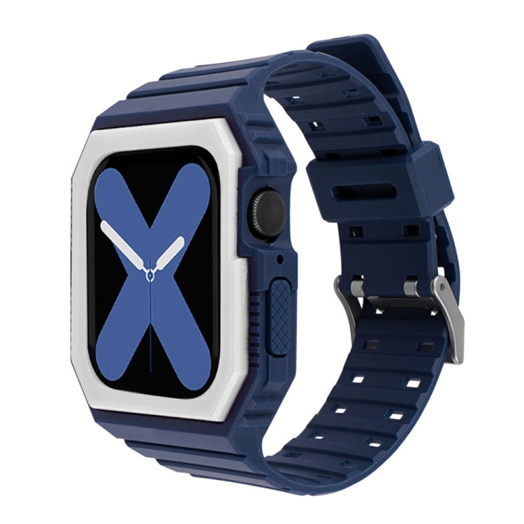 Two-color Integrated Watch Band For Apple Watch Series 8&7 45mm / SE 2&6&SE&5&4 44mm / 3&2&1 42mm(Blue White) by bashfashion