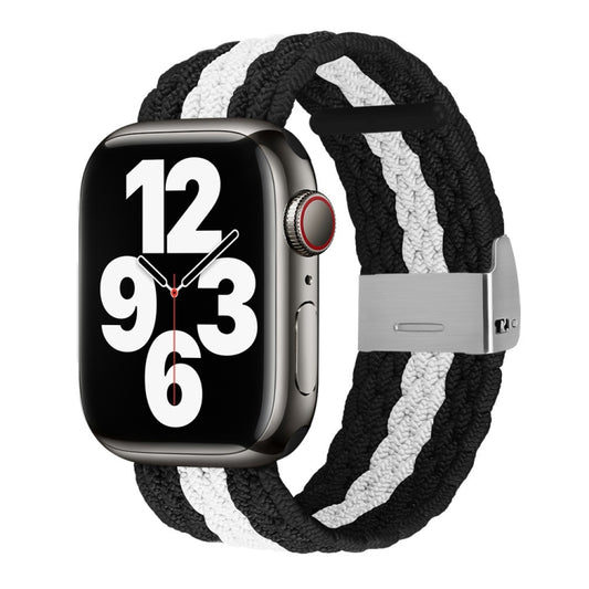 Vertical Texture Braided Watch Band For Apple Watch Series 9&8&7 41mm / SE 3&SE 2&6&SE&5&4 40mm / 3&2&1 38mm(Black White) by bashfashion