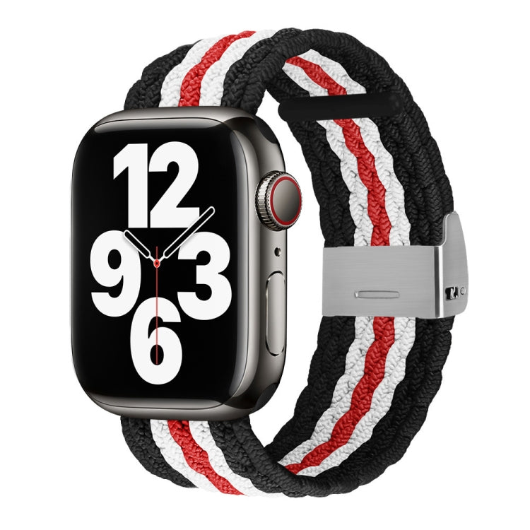 Vertical Texture Braided Watch Band For Apple Watch Series 9&8&7 41mm / SE 3&SE 2&6&SE&5&4 40mm / 3&2&1 38mm(Black Red White) by bashfashion
