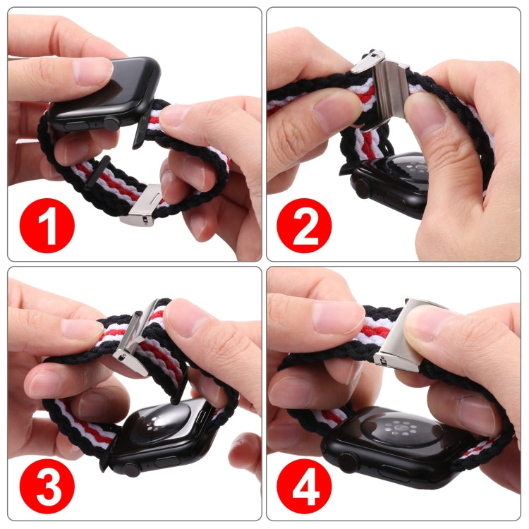 Vertical Texture Braided Watch Band For Apple Watch Series 9&8&7 41mm / SE 3&SE 2&6&SE&5&4 40mm / 3&2&1 38mm(Black White) by bashfashion