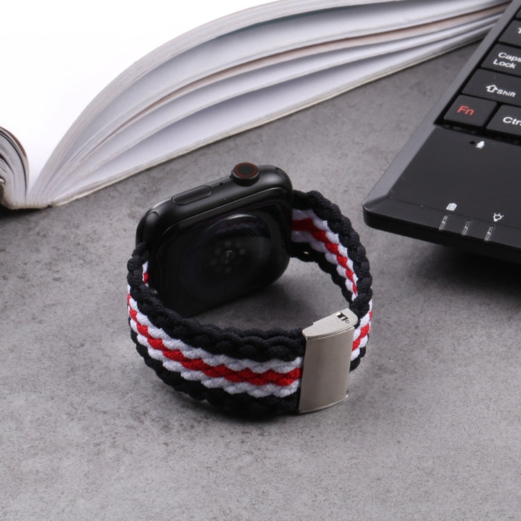 Vertical Texture Braided Watch Band For Apple Watch Series 9&8&7 41mm / SE 3&SE 2&6&SE&5&4 40mm / 3&2&1 38mm(Black Red) by bashfashion