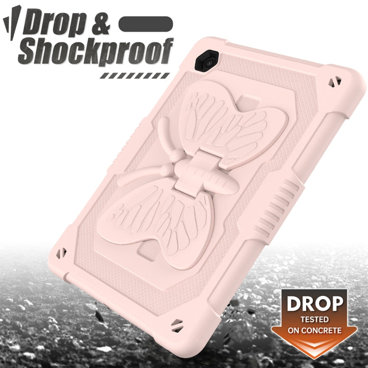 For Samsung Galaxy Tab A8 10.5 2021 Beige PC + Silicone Holder Tablet Case(Rose Pink) by bashfashion