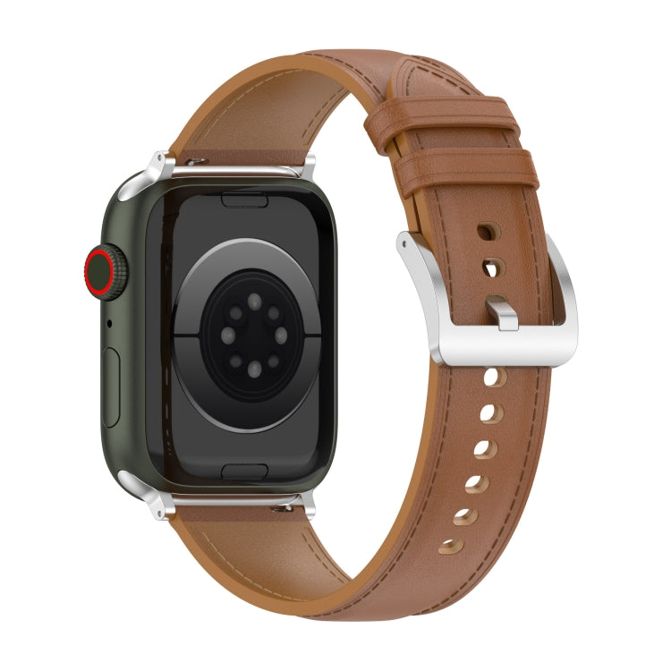 Genuine Leather Watch Band, Size: Large Size For Apple Watch Series 9&8&7 41mm / SE 3&SE 2&6&SE&5&4 40mm / 3&2&1 38mm(Light Brown) by bashfashion