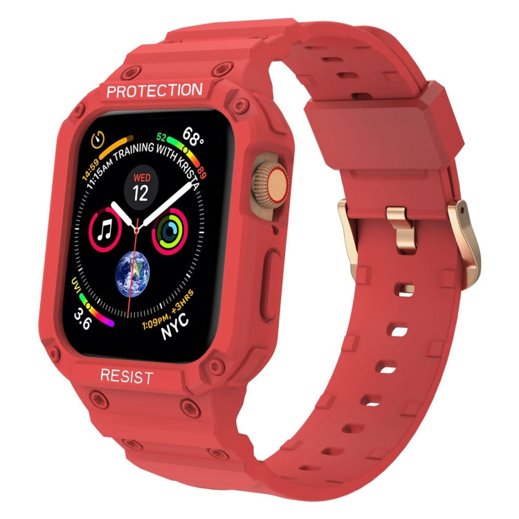 Three-proof Solid Color Integrated Watch Band For Apple Watch Series 9&8&7 41mm / SE 3&SE 2&6&SE&5&4 40mm / 3&2&1 38mm(Red) by bashfashion