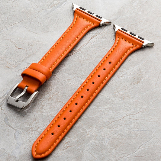 Genuine Leather Watch Band For Apple Watch Series 9&8&7 41mm / SE 3&SE 2&6&SE&5&4 40mm / 3&2&1 38mm(Orange) by bashfashion