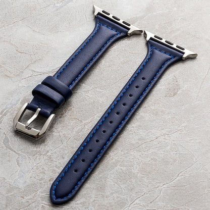 Genuine Leather Watch Band For Apple Watch Series 9&8&7 41mm / SE 3&SE 2&6&SE&5&4 40mm / 3&2&1 38mm(Dark Blue) by bashfashion