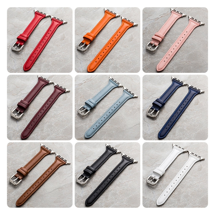 Genuine Leather Watch Band For Apple Watch Series 9&8&7 41mm / SE 3&SE 2&6&SE&5&4 40mm / 3&2&1 38mm(Orange) by bashfashion