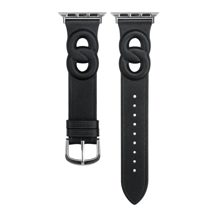 Double Rings Genuine Leather Watch Band For Apple Watch Series 9&8&7 41mm / SE 3&SE 2&6&SE&5&4 40mm / 3&2&1 38mm(Black) by bashfashion