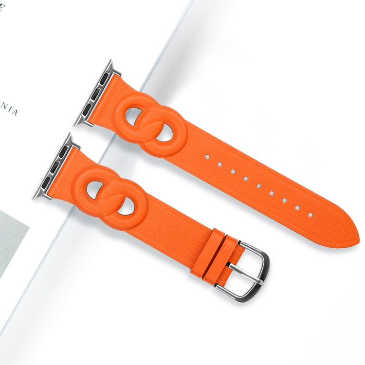 Double Rings Genuine Leather Watch Band For Apple Watch Series 9&8&7 41mm / SE 3&SE 2&6&SE&5&4 40mm / 3&2&1 38mm(Orange) by bashfashion