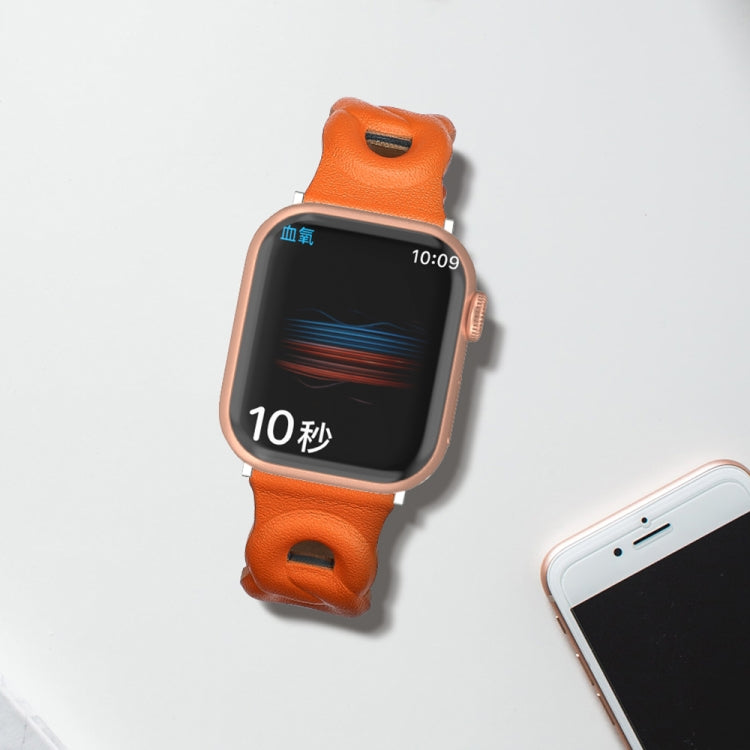 Double Rings Genuine Leather Watch Band For Apple Watch Series 9&8&7 41mm / SE 3&SE 2&6&SE&5&4 40mm / 3&2&1 38mm(Orange) by bashfashion