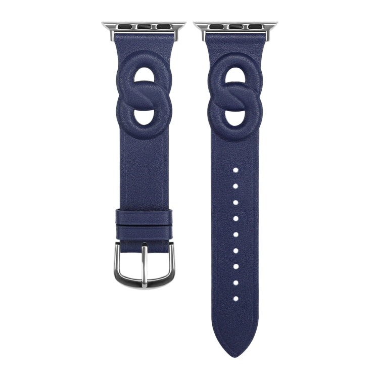 Double Rings Genuine Leather Watch Band For Apple Watch Series 9&8&7 41mm / SE 3&SE 2&6&SE&5&4 40mm / 3&2&1 38mm(Blue) by bashfashion