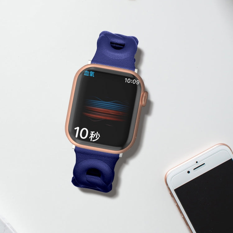 Double Rings Genuine Leather Watch Band For Apple Watch Series 9&8&7 41mm / SE 3&SE 2&6&SE&5&4 40mm / 3&2&1 38mm(Blue) by bashfashion