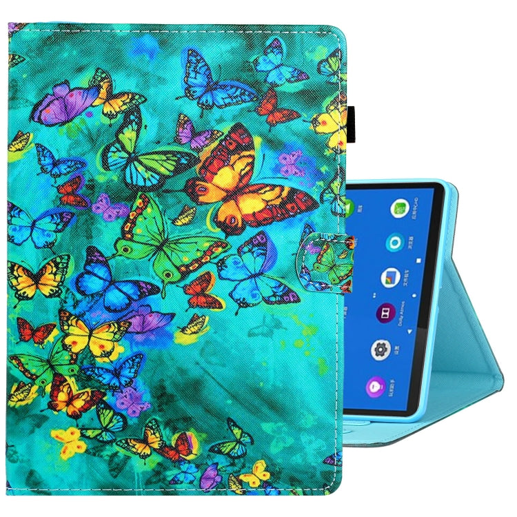 For Samsung Galaxy Tab A8 10.5 2021 Coloured Drawing Stitching Leather Tablet Case(Green Butterfly) by bashfashion