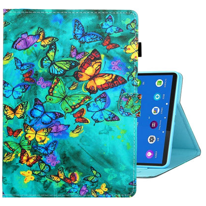 For Samsung Galaxy Tab A8 10.5 2021 Coloured Drawing Stitching Leather Tablet Case(Green Butterfly) by bashfashion