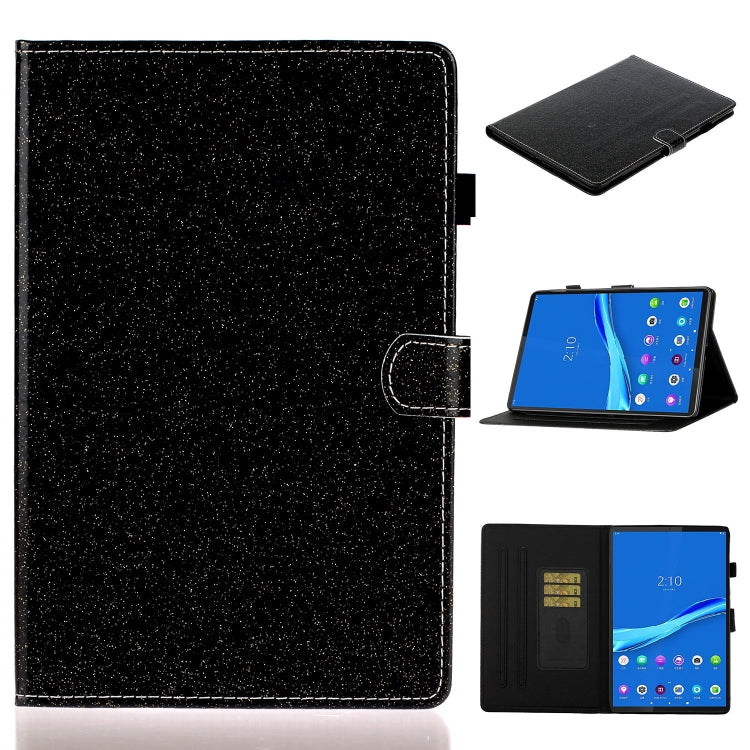 For Samsung Galaxy Tab A8 10.5 2021 Varnish Glitter Powder Leather Tablet Case(Black) by bashfashion