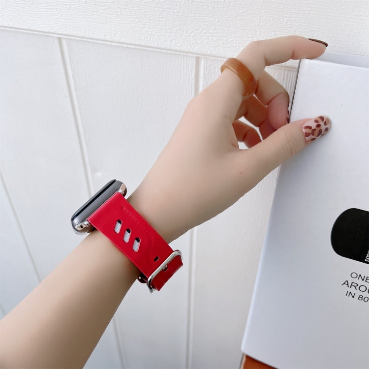Genuine Leather Nylon Watch Band For Apple Watch Series 9&8&7 41mm / SE 3&SE 2&6&SE&5&4 40mm / 3&2&1 38mm(Red) by bashfashion