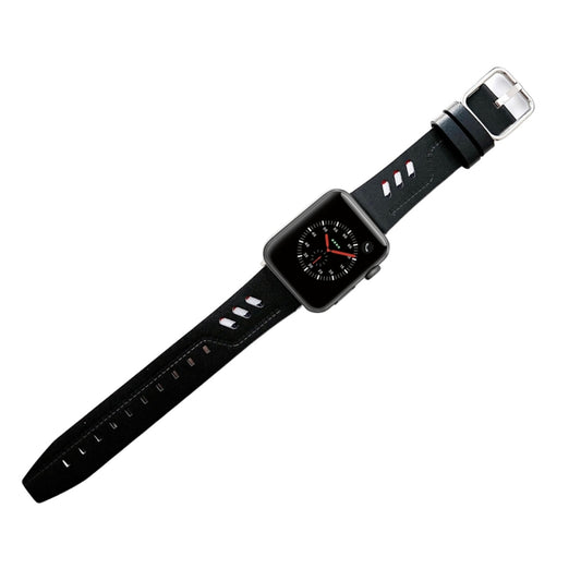 Genuine Leather Nylon Watch Band For Apple Watch Series 9&8&7 41mm / SE 3&SE 2&6&SE&5&4 40mm / 3&2&1 38mm(Black) by bashfashion
