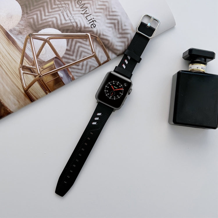 Genuine Leather Nylon Watch Band For Apple Watch Series 9&8&7 41mm / SE 3&SE 2&6&SE&5&4 40mm / 3&2&1 38mm(Black) by bashfashion
