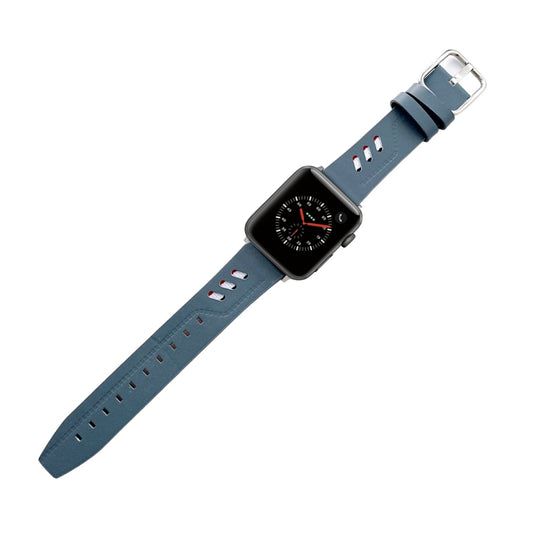 Genuine Leather Nylon Watch Band For Apple Watch Series 9&8&7 41mm / SE 3&SE 2&6&SE&5&4 40mm / 3&2&1 38mm(Blue) by bashfashion