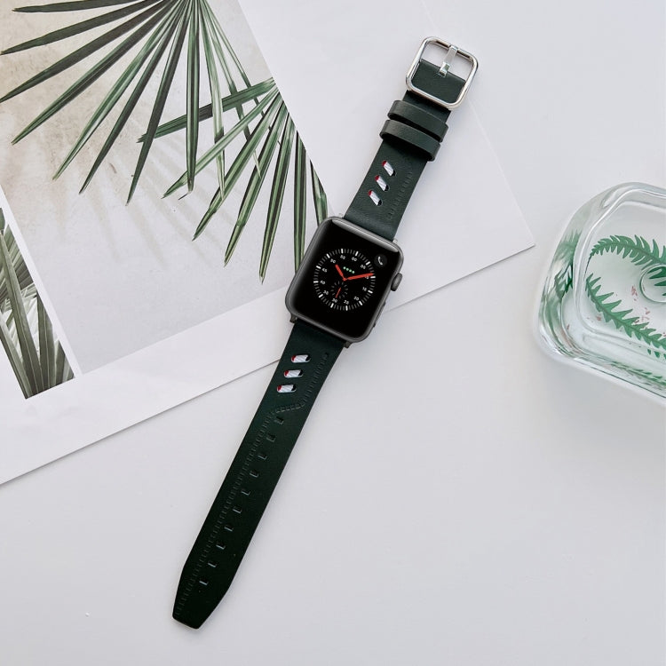 Genuine Leather Nylon Watch Band For Apple Watch Series 9&8&7 41mm / SE 3&SE 2&6&SE&5&4 40mm / 3&2&1 38mm(Green) by bashfashion