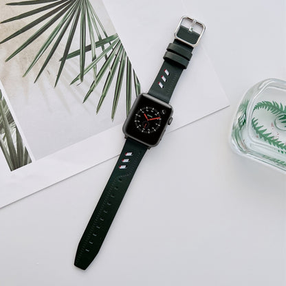 Genuine Leather Nylon Watch Band For Apple Watch Series 9&8&7 41mm / SE 3&SE 2&6&SE&5&4 40mm / 3&2&1 38mm(Green) by bashfashion