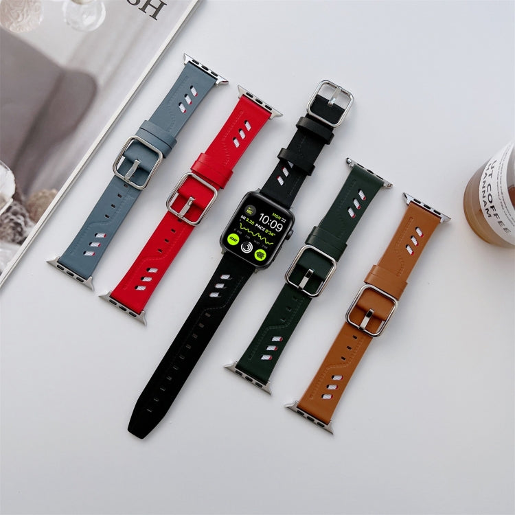 Genuine Leather Nylon Watch Band For Apple Watch Series 9&8&7 41mm / SE 3&SE 2&6&SE&5&4 40mm / 3&2&1 38mm(Blue) by bashfashion