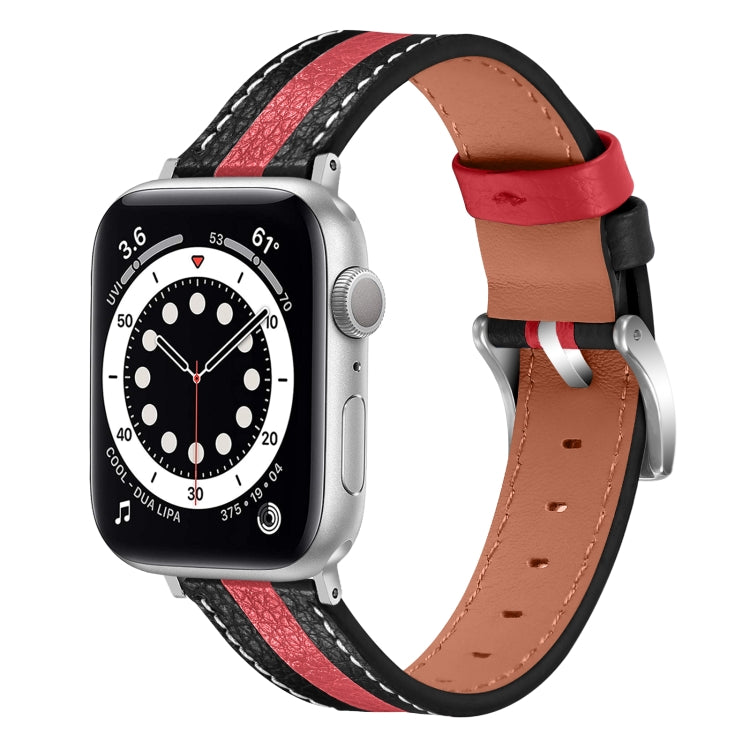 Color Matching Leather Watch Band For Apple Watch Series 9&8&7 41mm / SE 3&SE 2&6&SE&5&4 40mm / 3&2&1 38mm(Black Red) by bashfashion