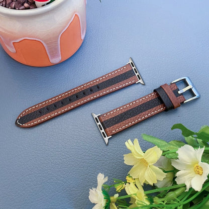 Color Matching Leather Watch Band For Apple Watch Series 9&8&7 41mm / SE 3&SE 2&6&SE&5&4 40mm / 3&2&1 38mm(Brown Black) by bashfashion