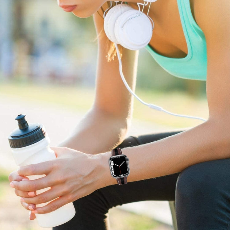 Color Matching Leather Watch Band For Apple Watch Series 9&8&7 41mm / SE 3&SE 2&6&SE&5&4 40mm / 3&2&1 38mm(Brown Black) by bashfashion