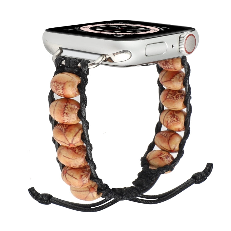 Wooden Bead Watch Band For Apple Watch Series 9&8&7 41mm / SE 3&SE 2&6&SE&5&4 40mm / 3&2&1 38mm(Pattern Light Brown) by bashfashion