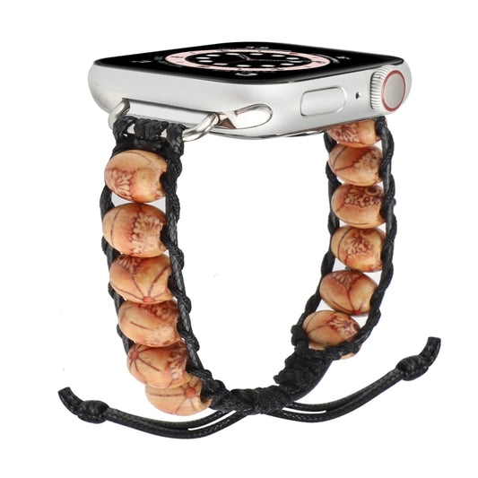 Wooden Bead Watch Band For Apple Watch Series 9&8&7 41mm / SE 3&SE 2&6&SE&5&4 40mm / 3&2&1 38mm(Pattern Light Brown) by bashfashion