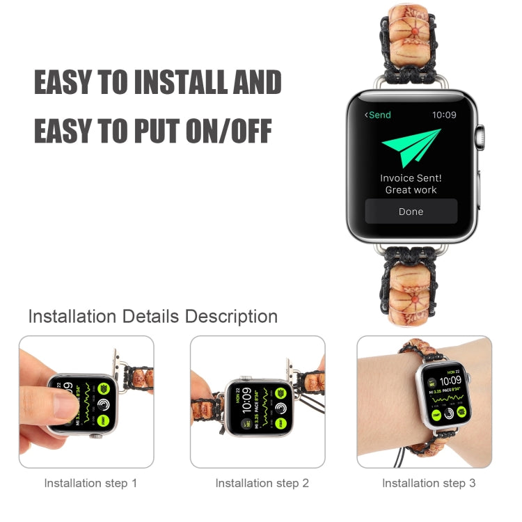 Wooden Bead Watch Band For Apple Watch Series 9&8&7 41mm / SE 3&SE 2&6&SE&5&4 40mm / 3&2&1 38mm(Pattern Light Brown) by bashfashion