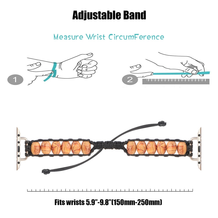 Wooden Bead Watch Band For Apple Watch Series 9&8&7 41mm / SE 3&SE 2&6&SE&5&4 40mm / 3&2&1 38mm(Pattern Light Brown) by bashfashion