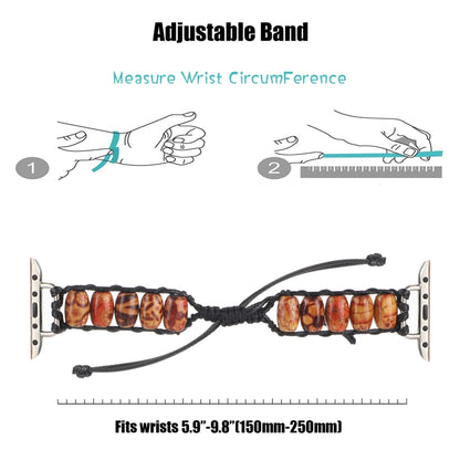 Wooden Bead Watch Band For Apple Watch Series 9&8&7 41mm / SE 3&SE 2&6&SE&5&4 40mm / 3&2&1 38mm(Pattern Brown) by bashfashion